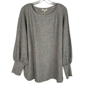 Max Studio Beige Tan Knit Material Puff Sleeve Plus Size Lightweight Sweater Top
